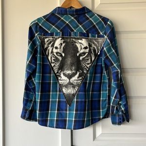 Vintage plaid flannel with tiger print